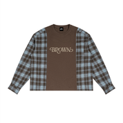 BROWN ALBUM Unisex Plaid Panel Long Sleeve T-Shirt