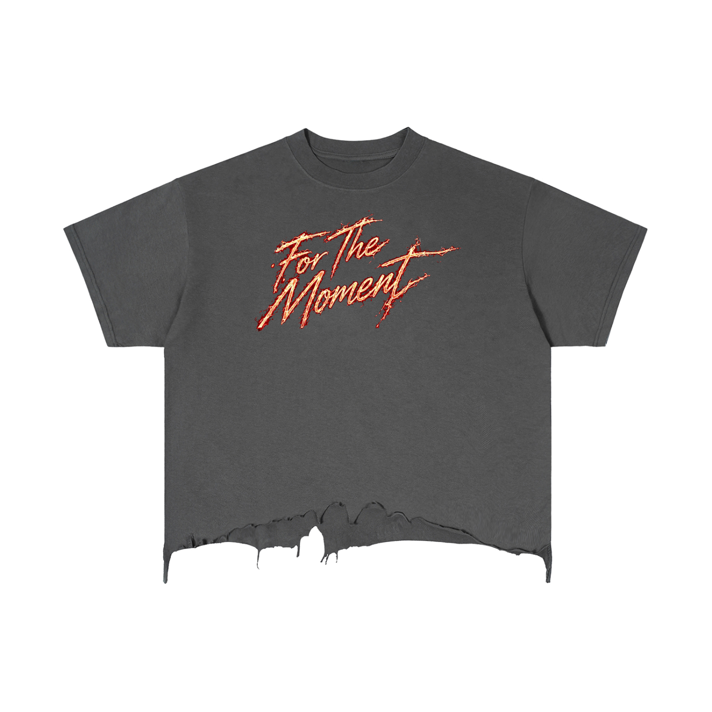 FOR THE MOMENT SHUFFLE Vintage Wash Boxy Distressed Hem T-Shirt
