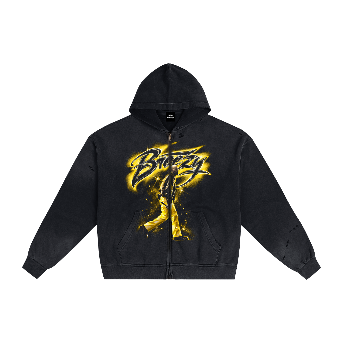 YELLOW FLASH Hand-Frayed Sunfade Zip Hoodie