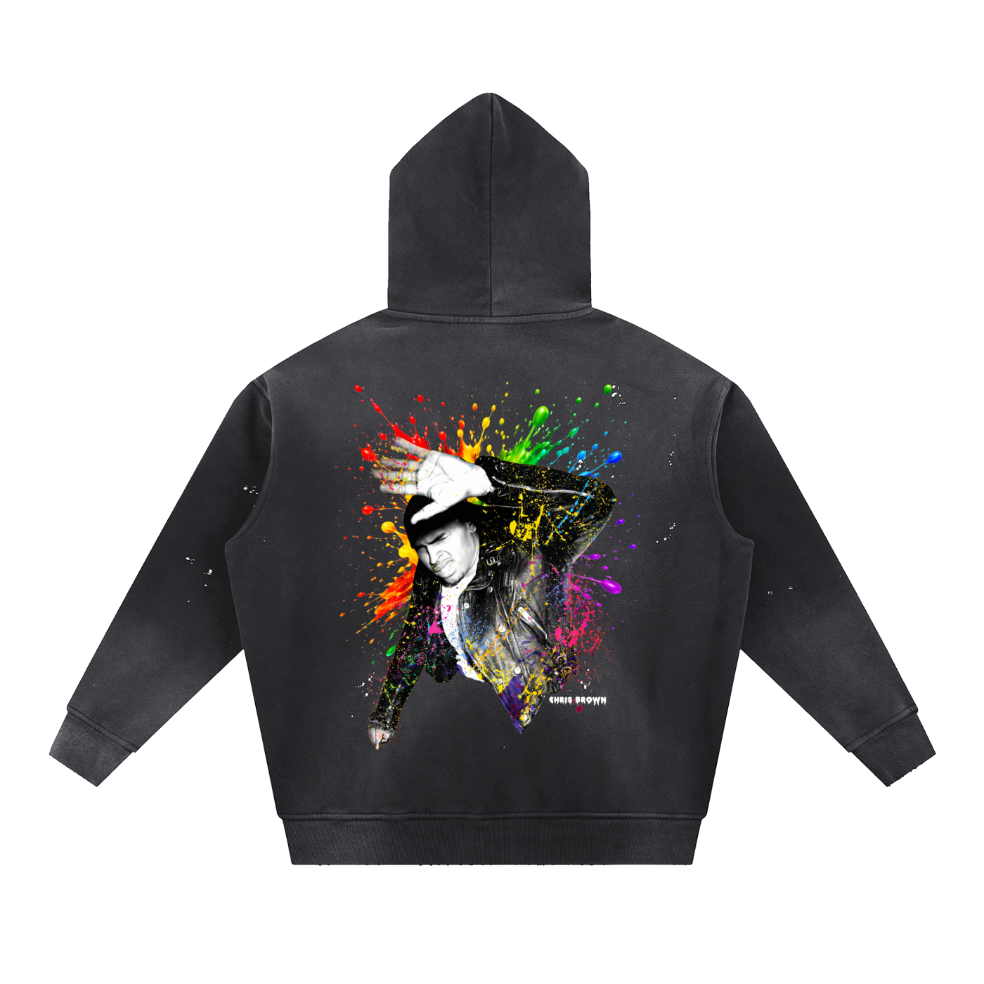 F.A.M.E. 15TH ANNIVERSARY SPLATTER WASHED FRAYED FLEECE HOODIE