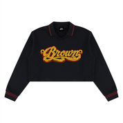 BROWN NAMEPLATE Women’s Crop Collared Sweatshirt