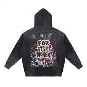 FOR THE MOMENT PUNK Vintage Washed Frayed Fleece Hoodie