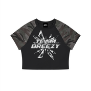 TEAM BREEZY DRIFT Women’s Gray Camo Raglan Crop T-Shirt