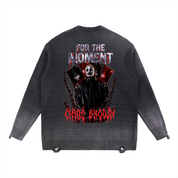 FOR THE MOMENT BIG HEAD Sun Fade Distressed Ripped Crewneck sweater