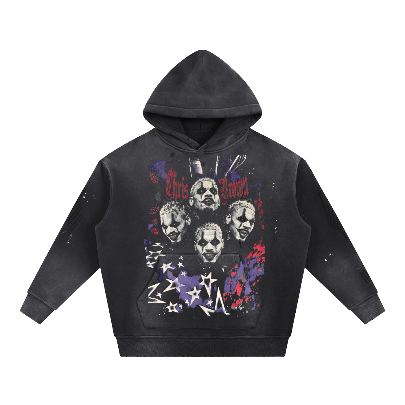 FOR THE MOMENT PUNK Vintage Washed Frayed Fleece Hoodie