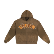 BROWN PREGAME SCRIBBLE ZIP HOODIE