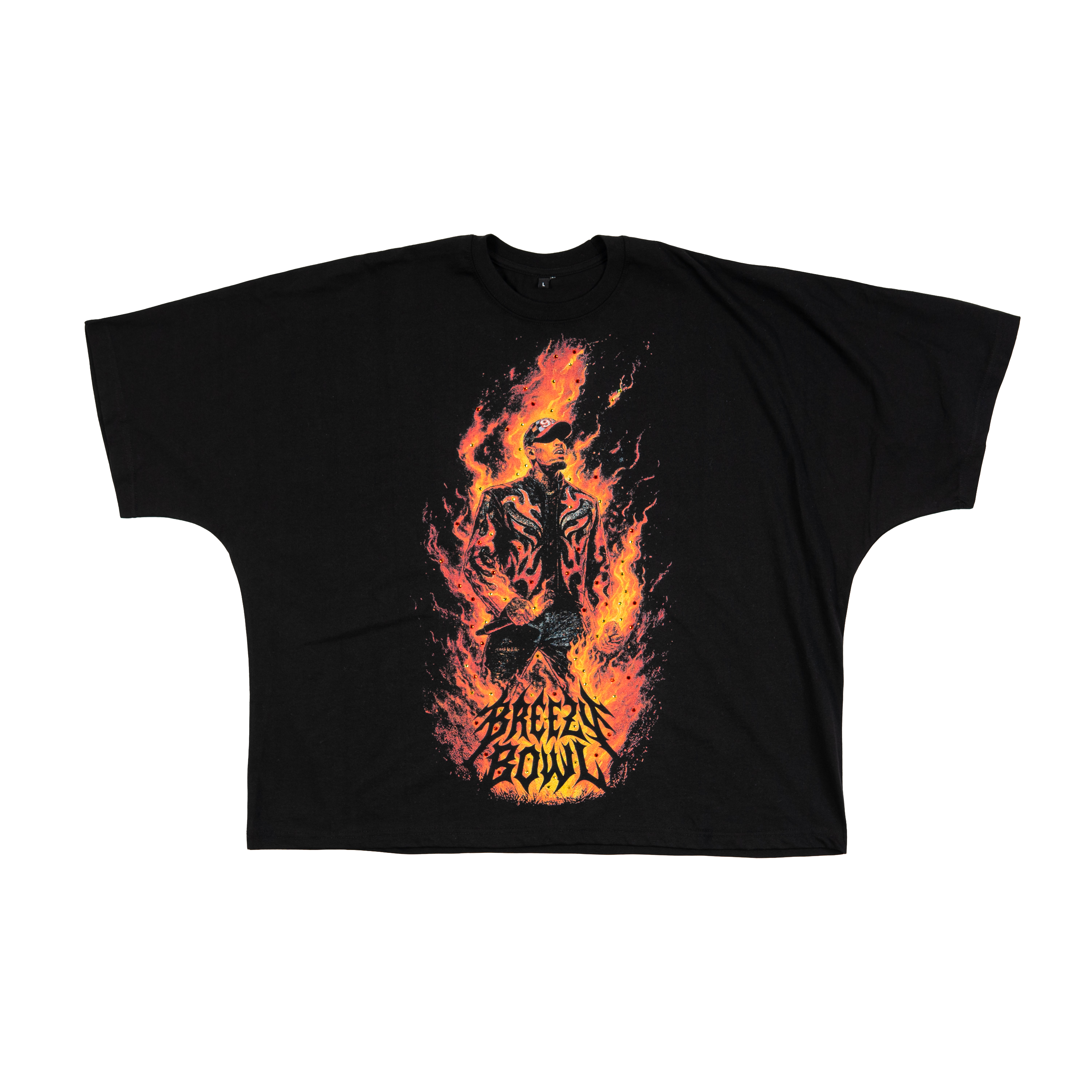 PREMIUM RHINESTONE BREEZY BOWL FLAME S/S CROPPED MEN'S T-SHIRT