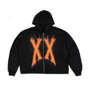 PREMIUM RHINESTONE BREEZY BOWL FLAME CROPPED HOODIE