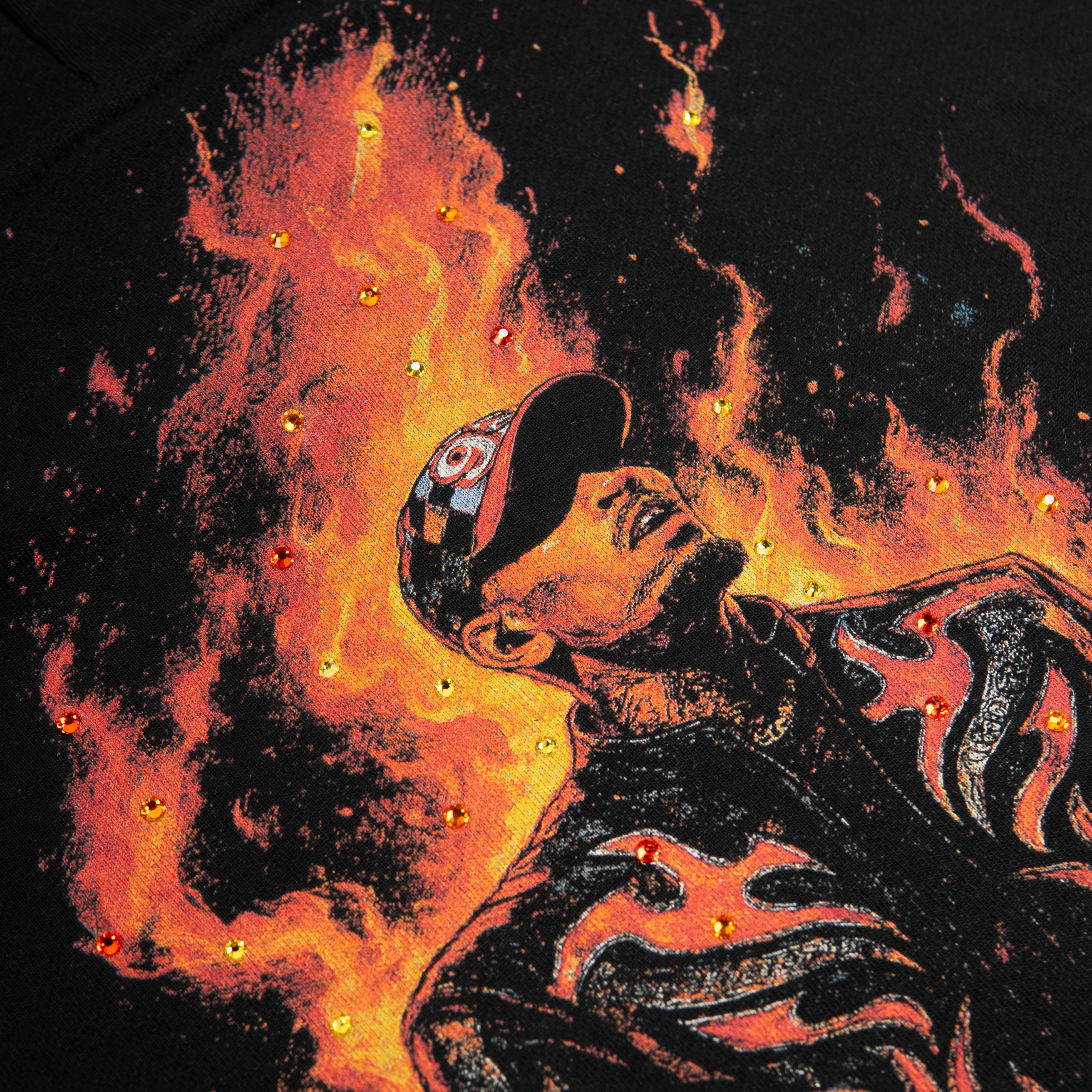 PREMIUM RHINESTONE BREEZY BOWL FLAME CROPPED HOODIE