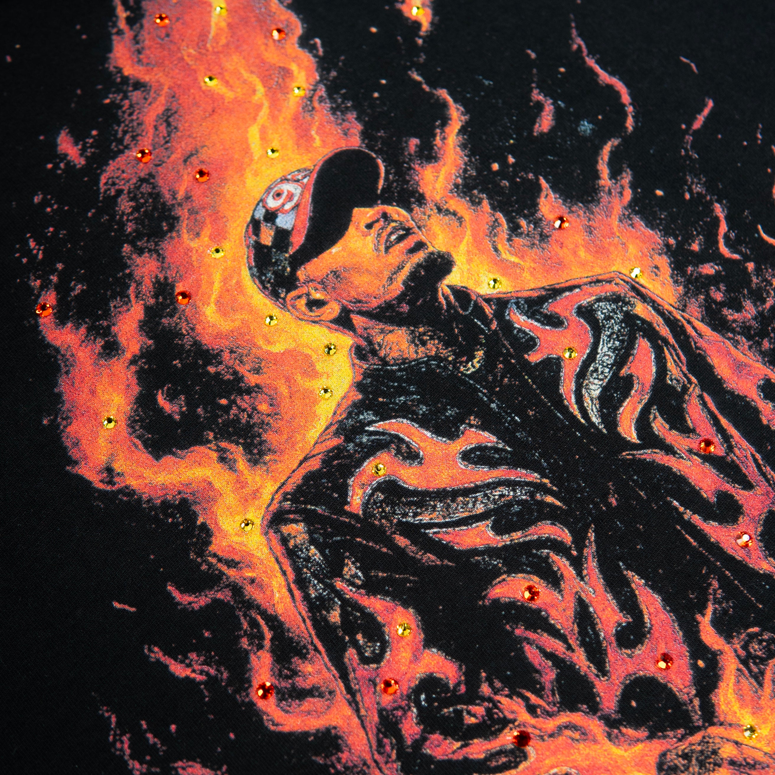 PREMIUM RHINESTONE BREEZY BOWL FLAME S/S CROPPED MEN'S T-SHIRT