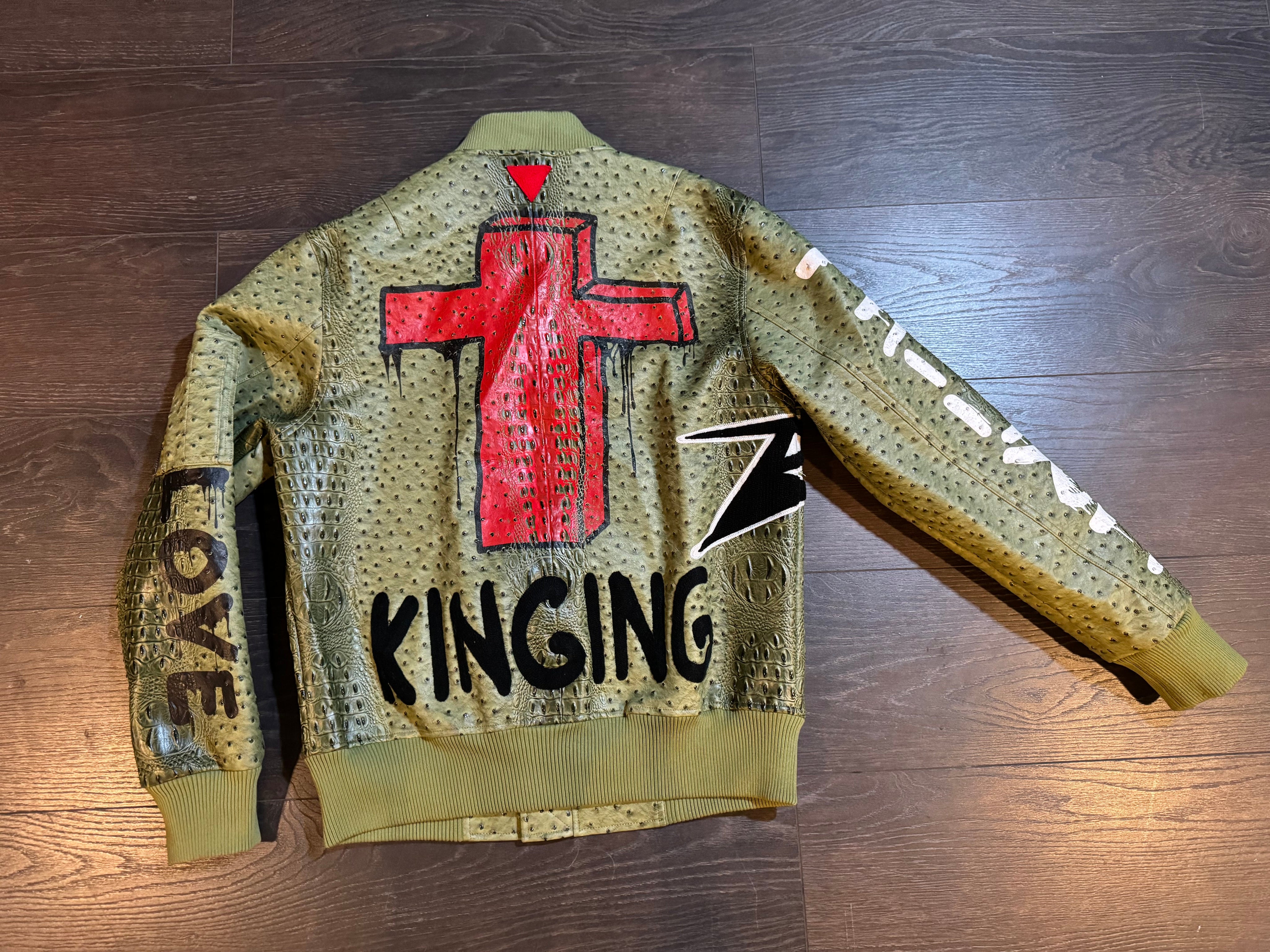 Chris Brown x Ron Bass Faux Leather Bomber Jacket – Size Large