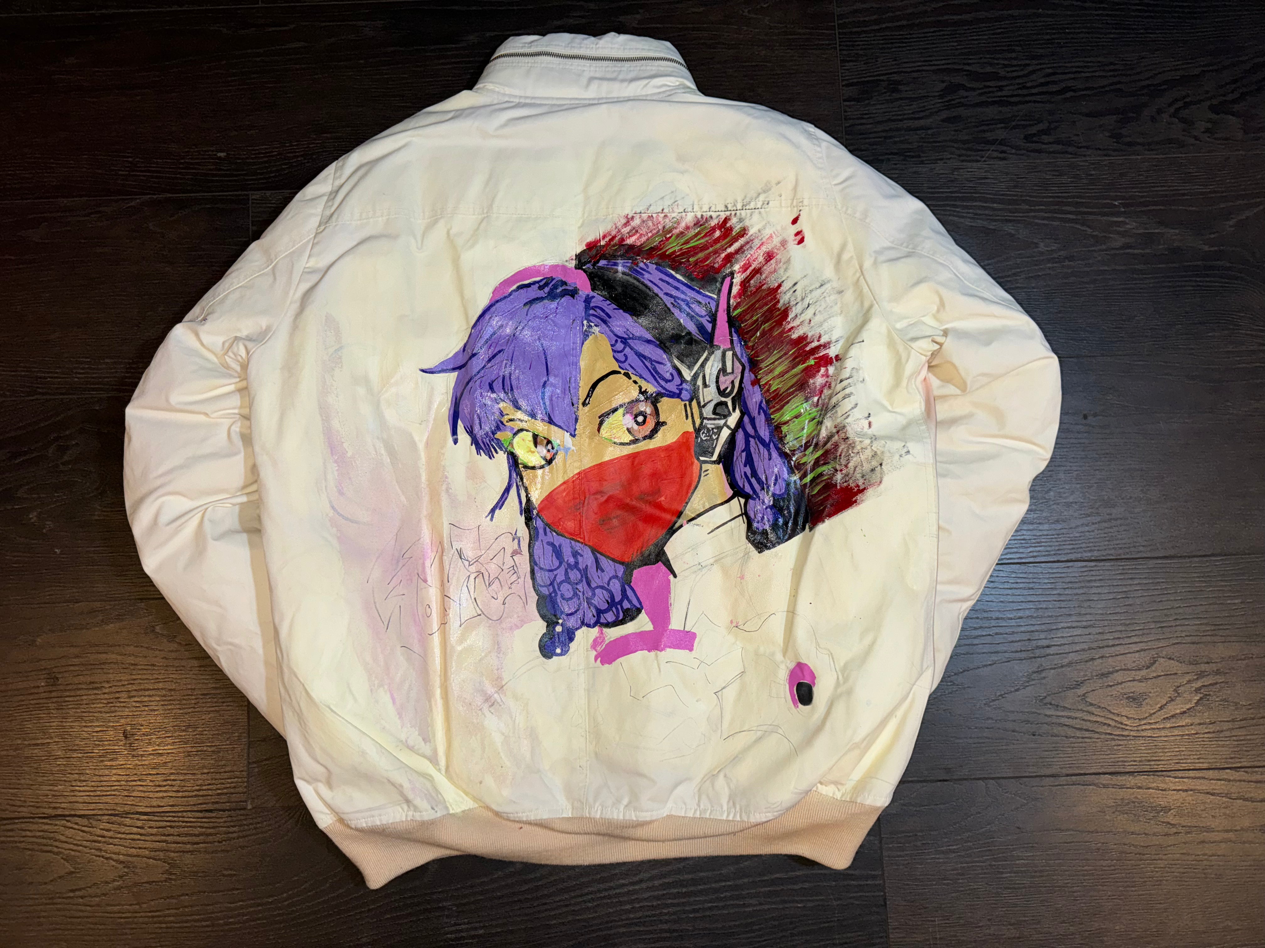 Chris Brown’s Hand-Painted White Vintage Puffer Jacket – One-of-a-Kind Collectible - XL