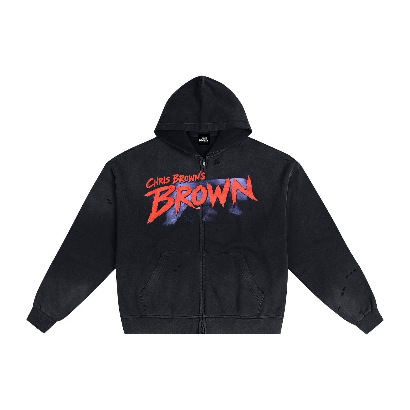 CHRIS BROWN'S BROWN Hand-Frayed Sunfade Zip Hoodie