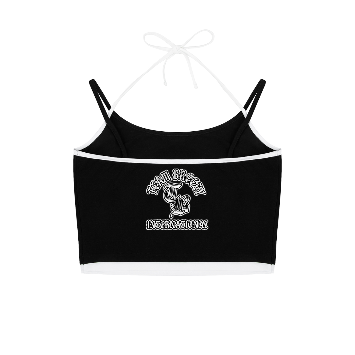 TEAM BREEZY INTERNATIONAL BLACKLETTER  CONTRAST BINDING HALTER TANK TOP