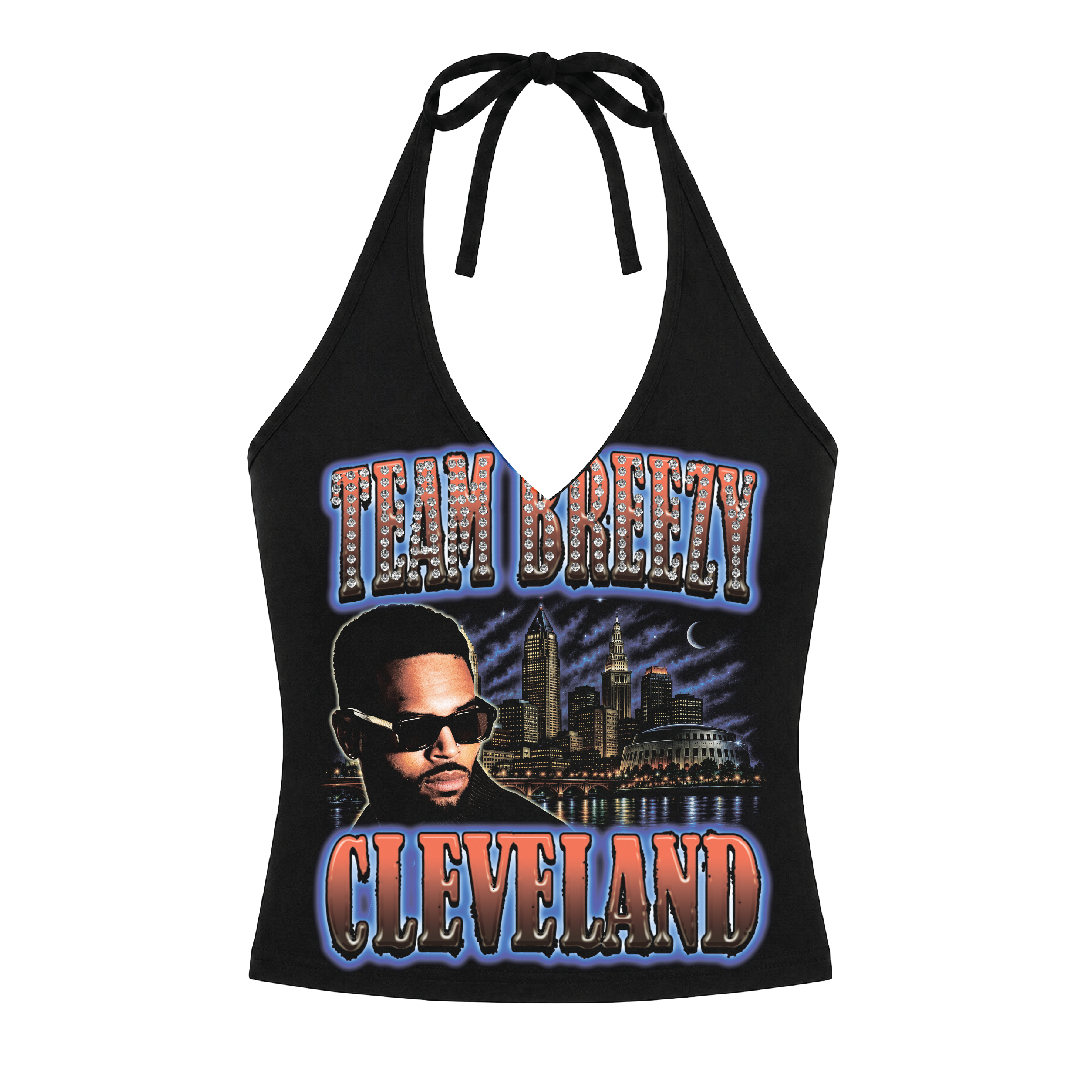 TEAM BREEZY REP YOUR CITY HALTER TOP W/ RHINESTONES
