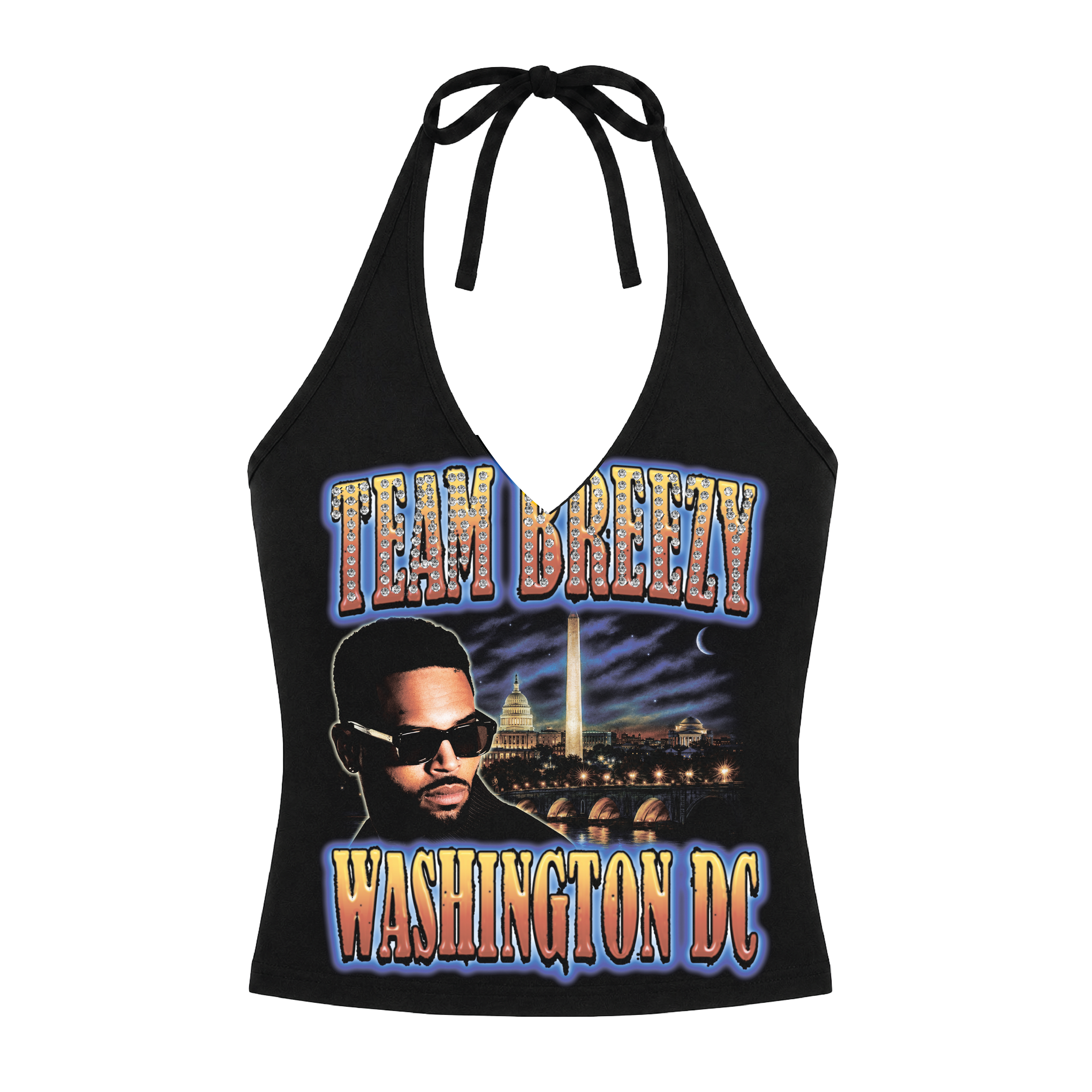 TEAM BREEZY REP YOUR CITY HALTER TOP W/ RHINESTONES