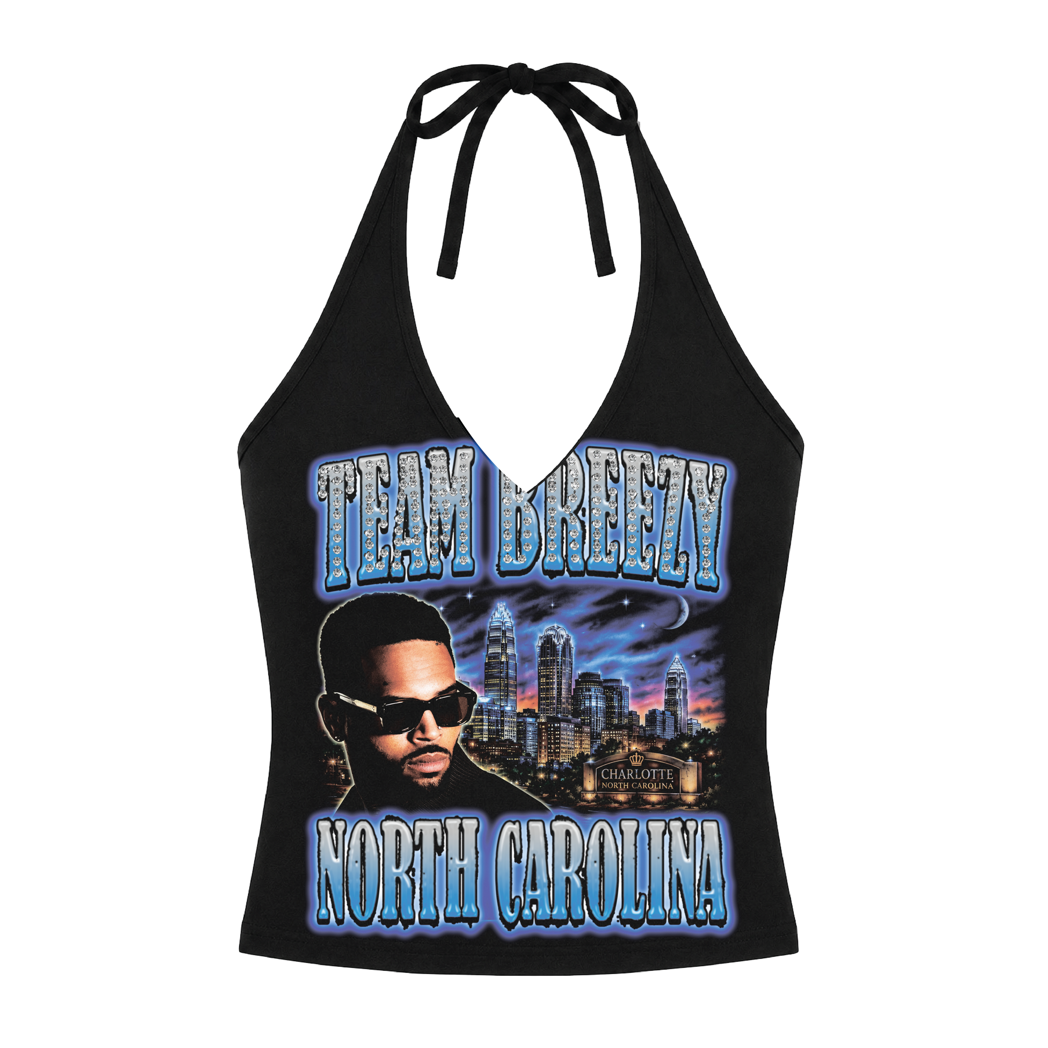 TEAM BREEZY REP YOUR CITY HALTER TOP W/ RHINESTONES