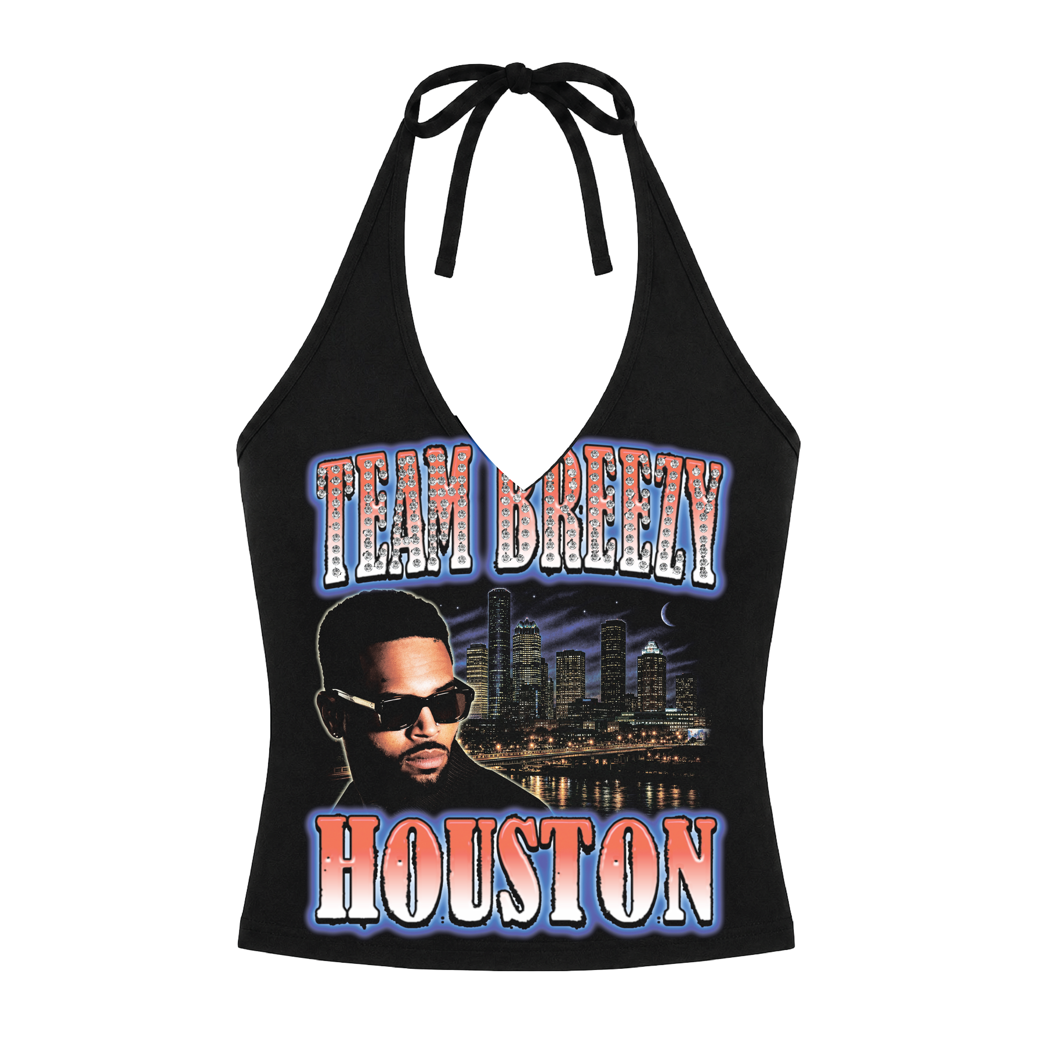 TEAM BREEZY REP YOUR CITY HALTER TOP W/ RHINESTONES