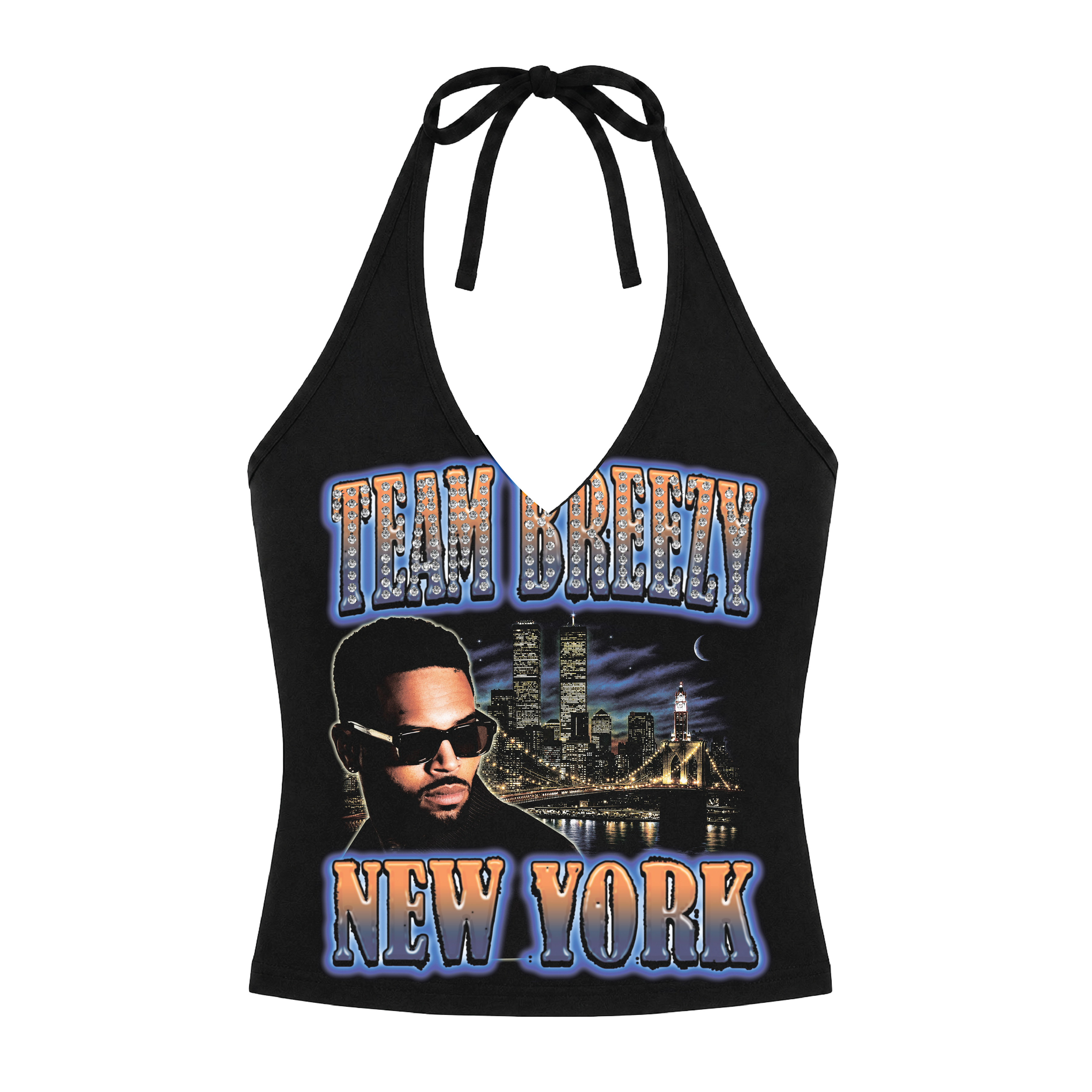 TEAM BREEZY REP YOUR CITY HALTER TOP W/ RHINESTONES