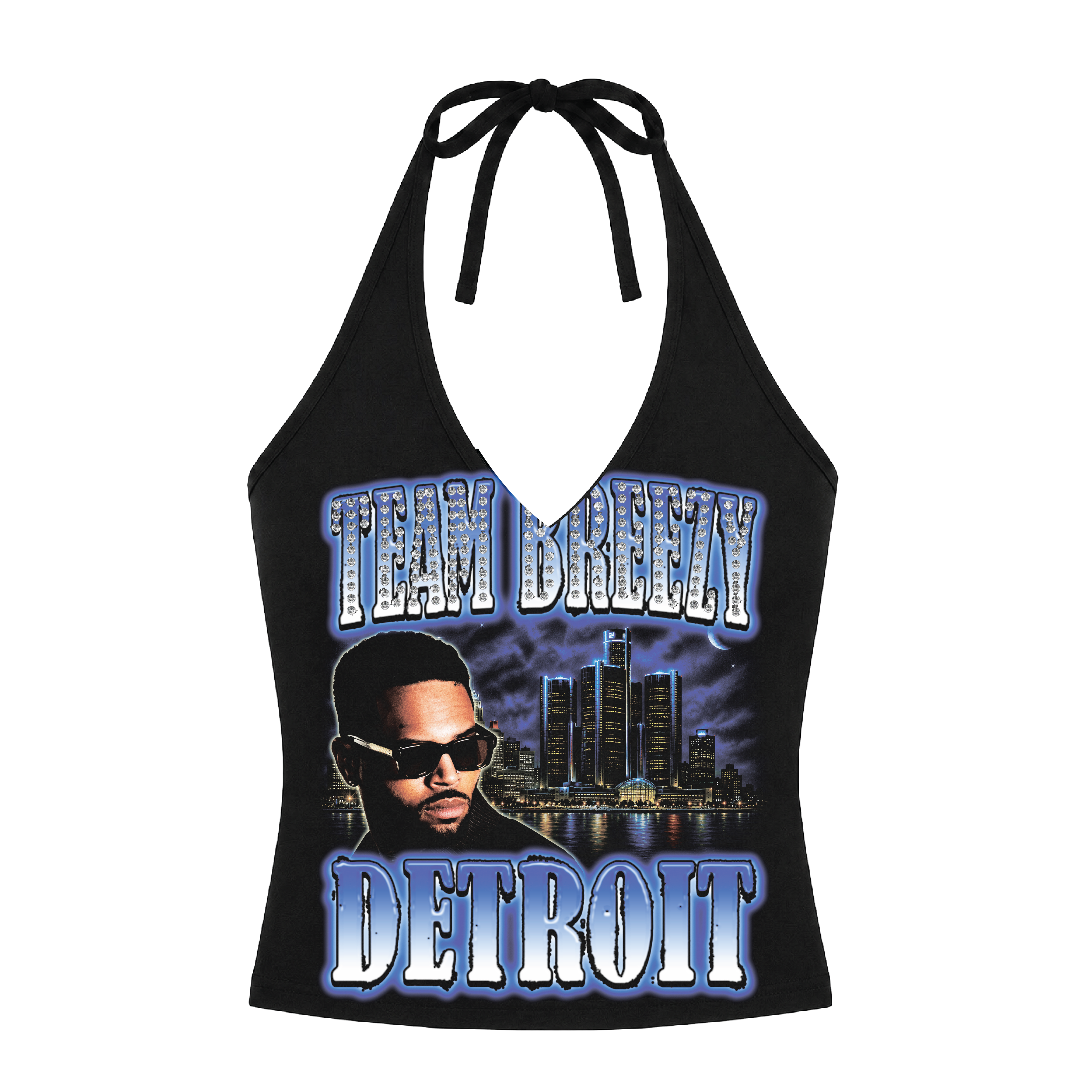 TEAM BREEZY REP YOUR CITY HALTER TOP W/ RHINESTONES