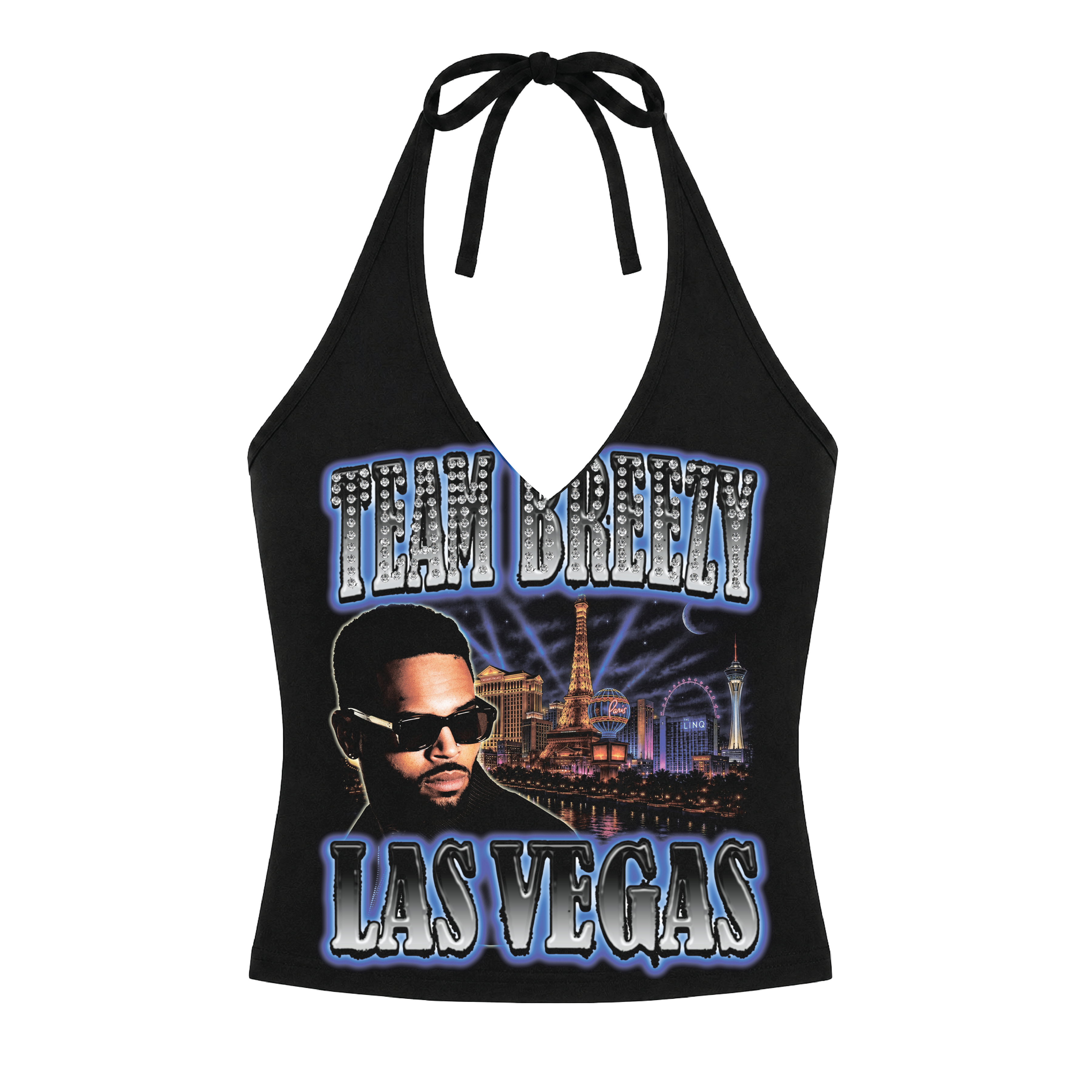 TEAM BREEZY REP YOUR CITY HALTER TOP W/ RHINESTONES