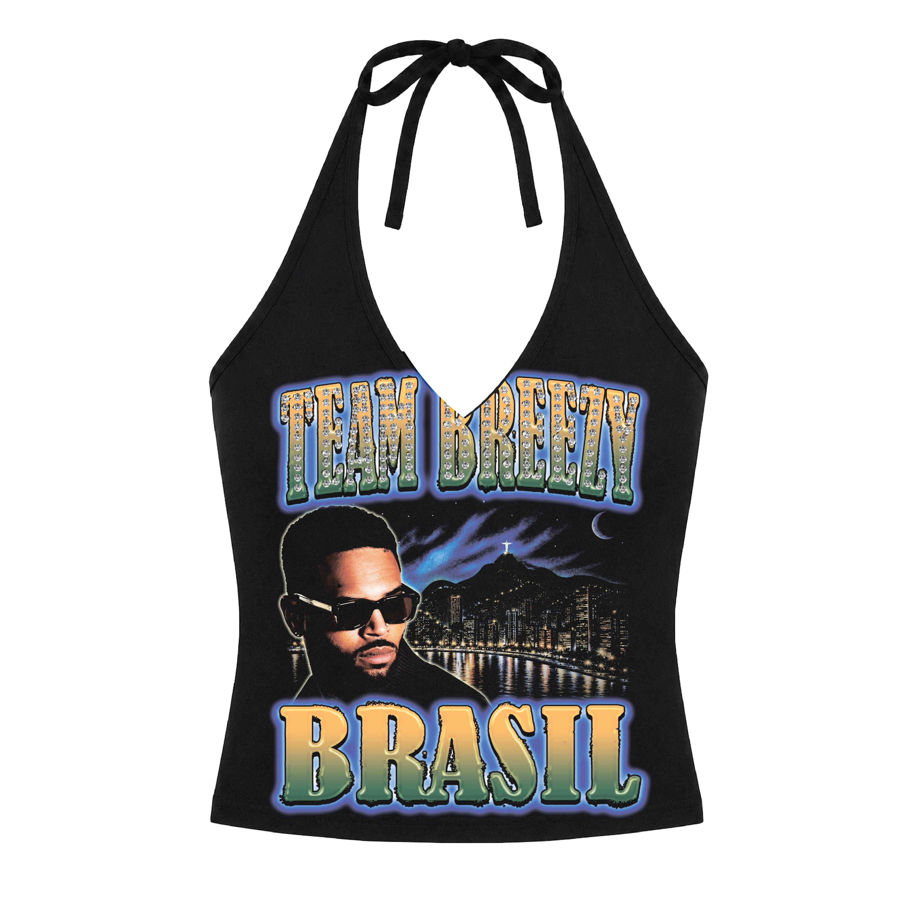 TEAM BREEZY REP YOUR CITY HALTER TOP W/ RHINESTONES