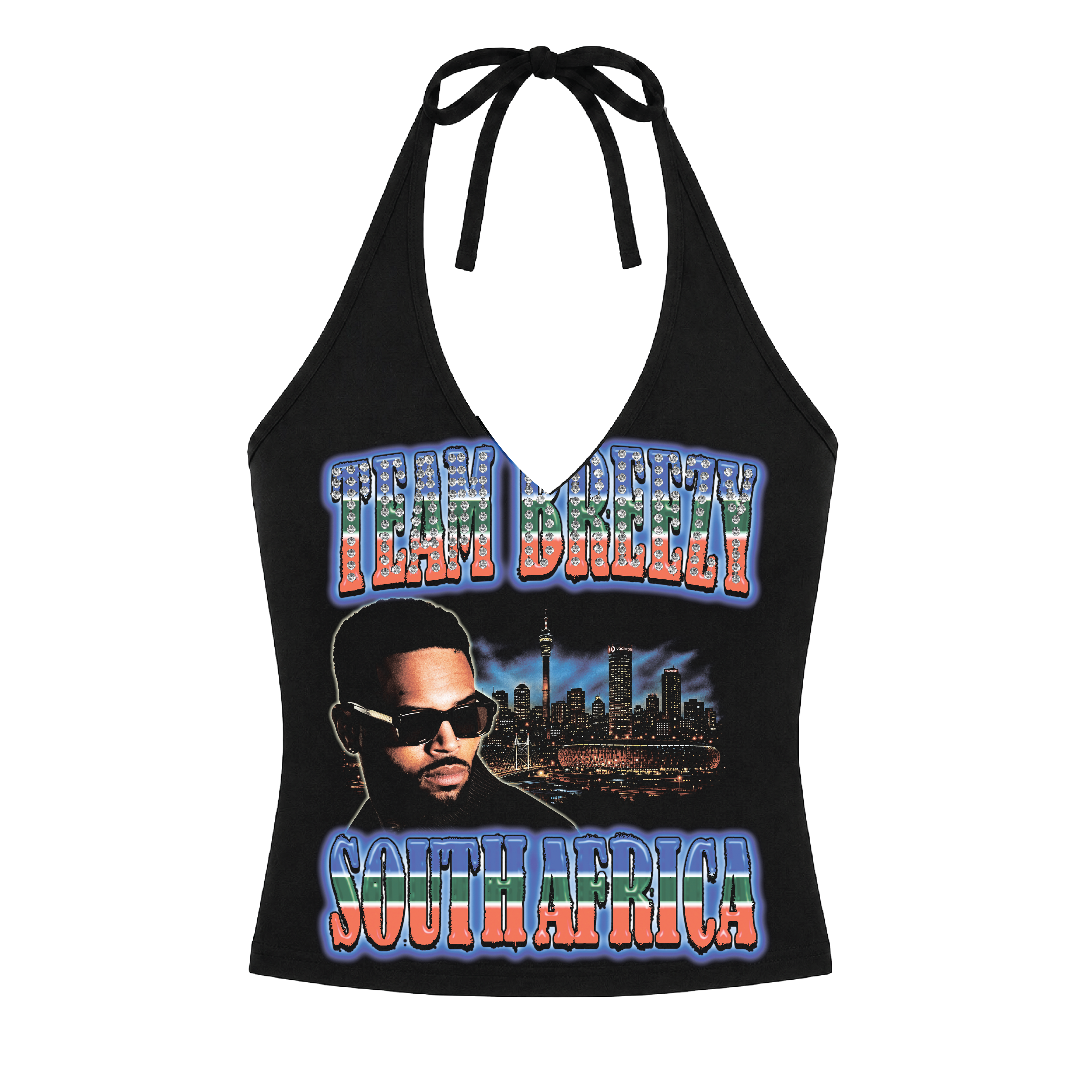 TEAM BREEZY REP YOUR CITY HALTER TOP W/ RHINESTONES