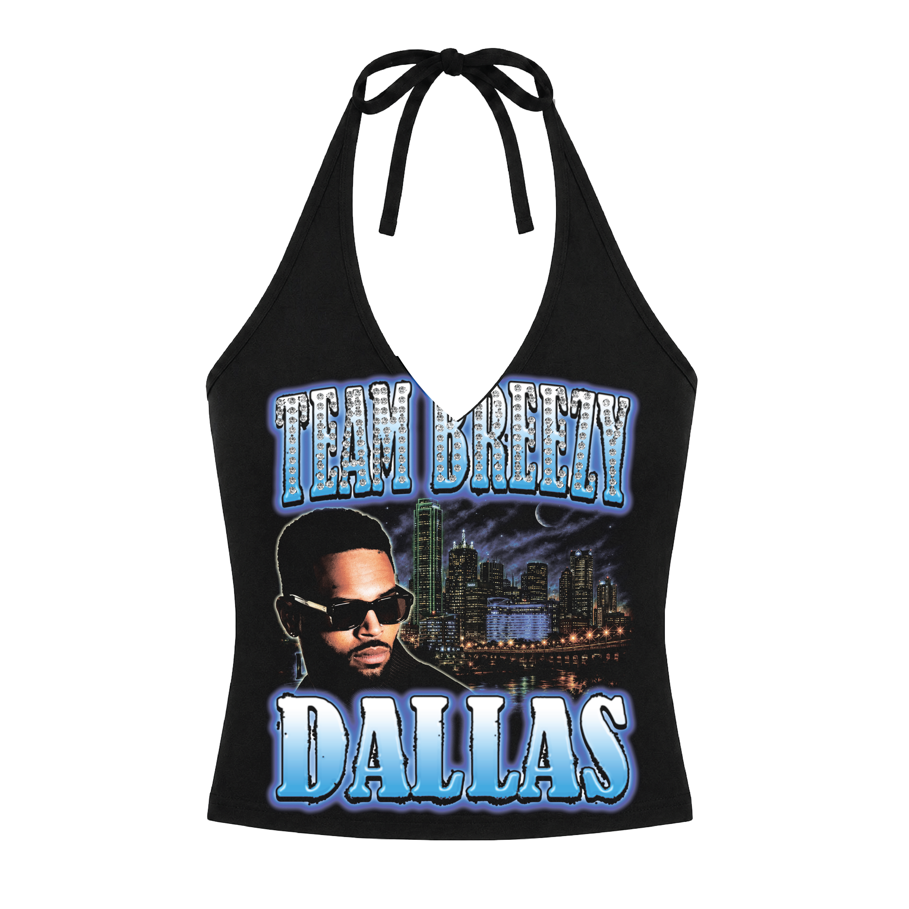 TEAM BREEZY REP YOUR CITY HALTER TOP W/ RHINESTONES