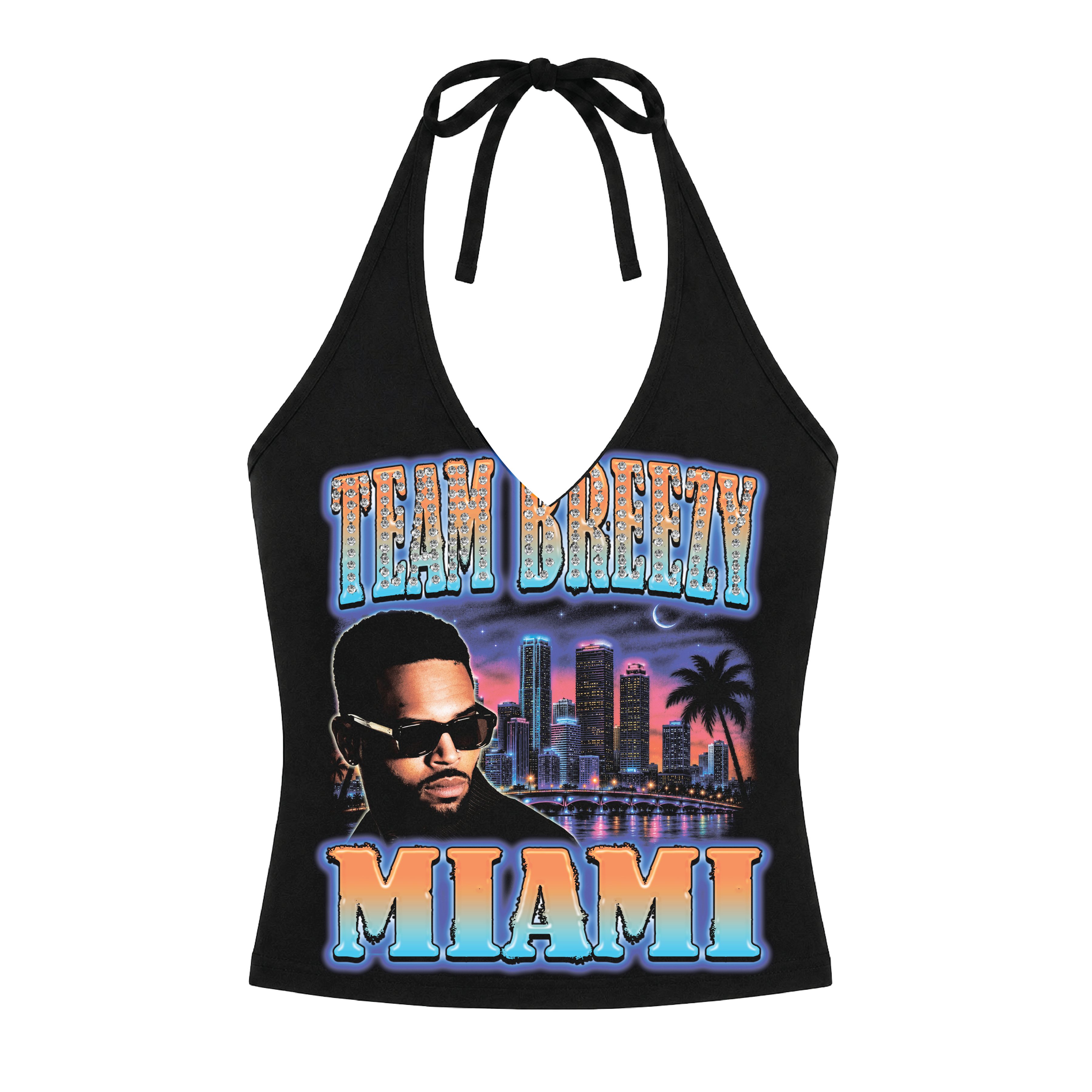 TEAM BREEZY REP YOUR CITY HALTER TOP W/ RHINESTONES