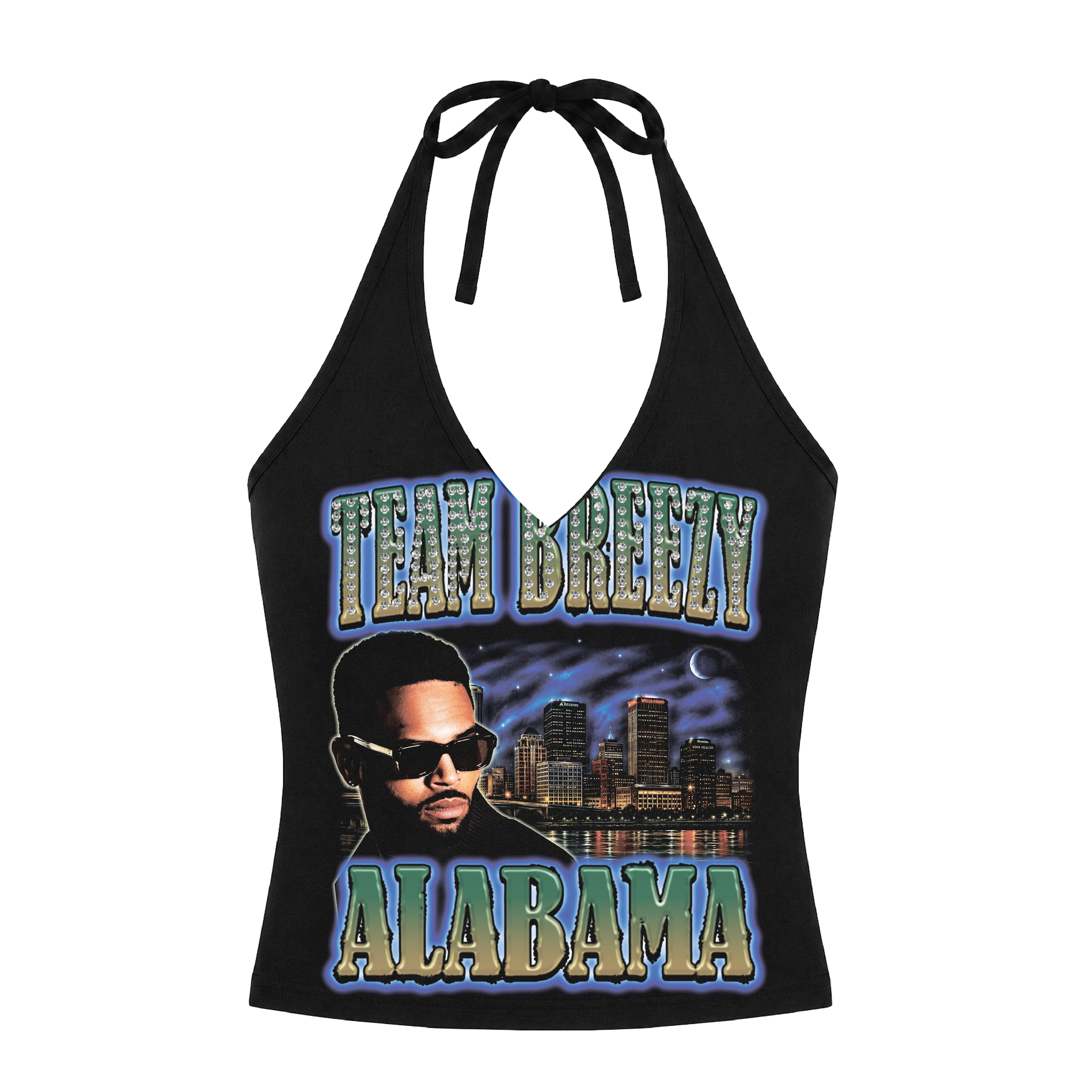 TEAM BREEZY REP YOUR CITY HALTER TOP W/ RHINESTONES