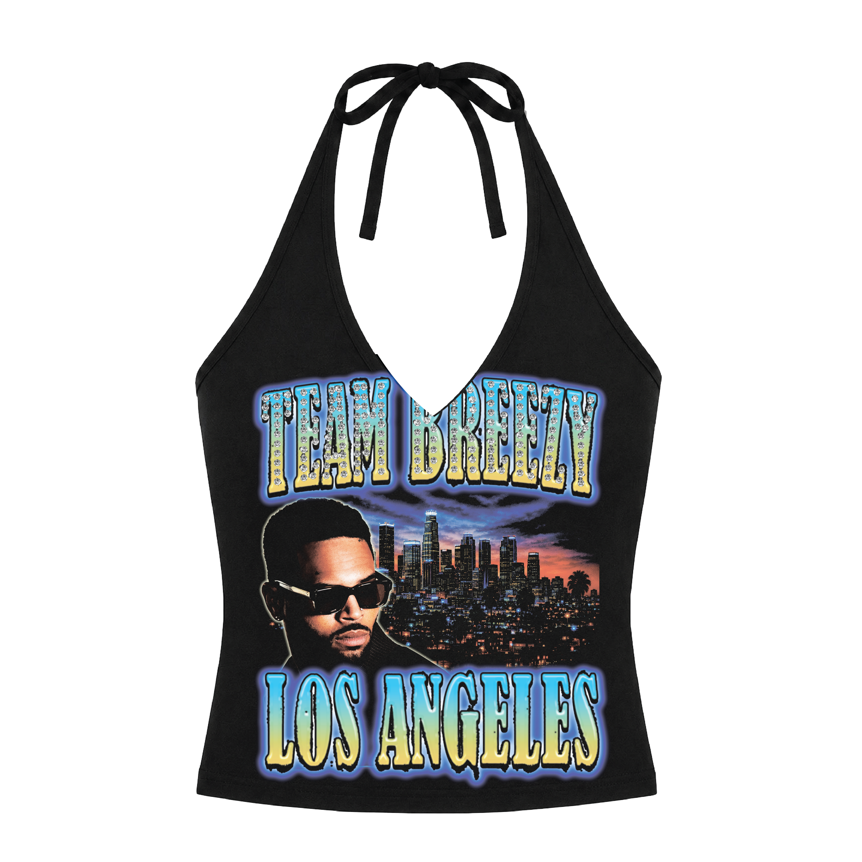 TEAM BREEZY REP YOUR CITY HALTER TOP W/ RHINESTONES