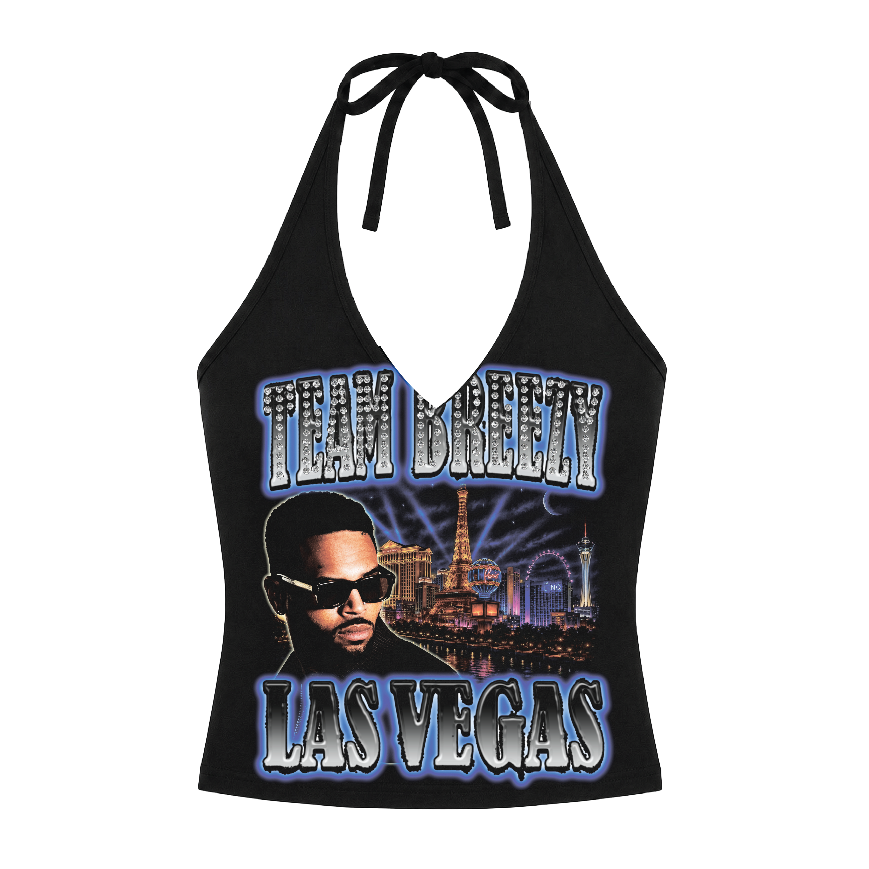 TEAM BREEZY REP YOUR CITY HALTER TOP W/ RHINESTONES