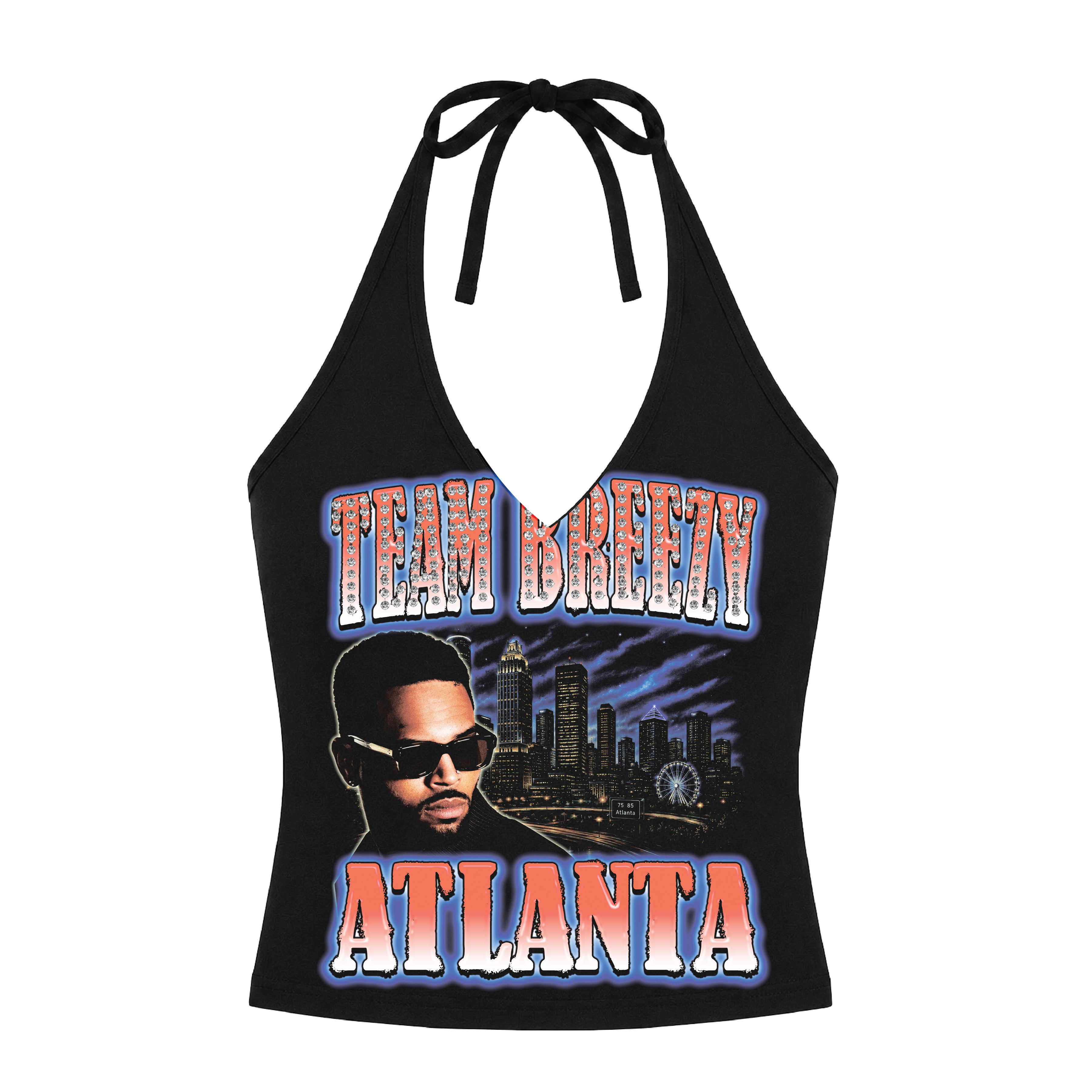 TEAM BREEZY REP YOUR CITY HALTER TOP W/ RHINESTONES