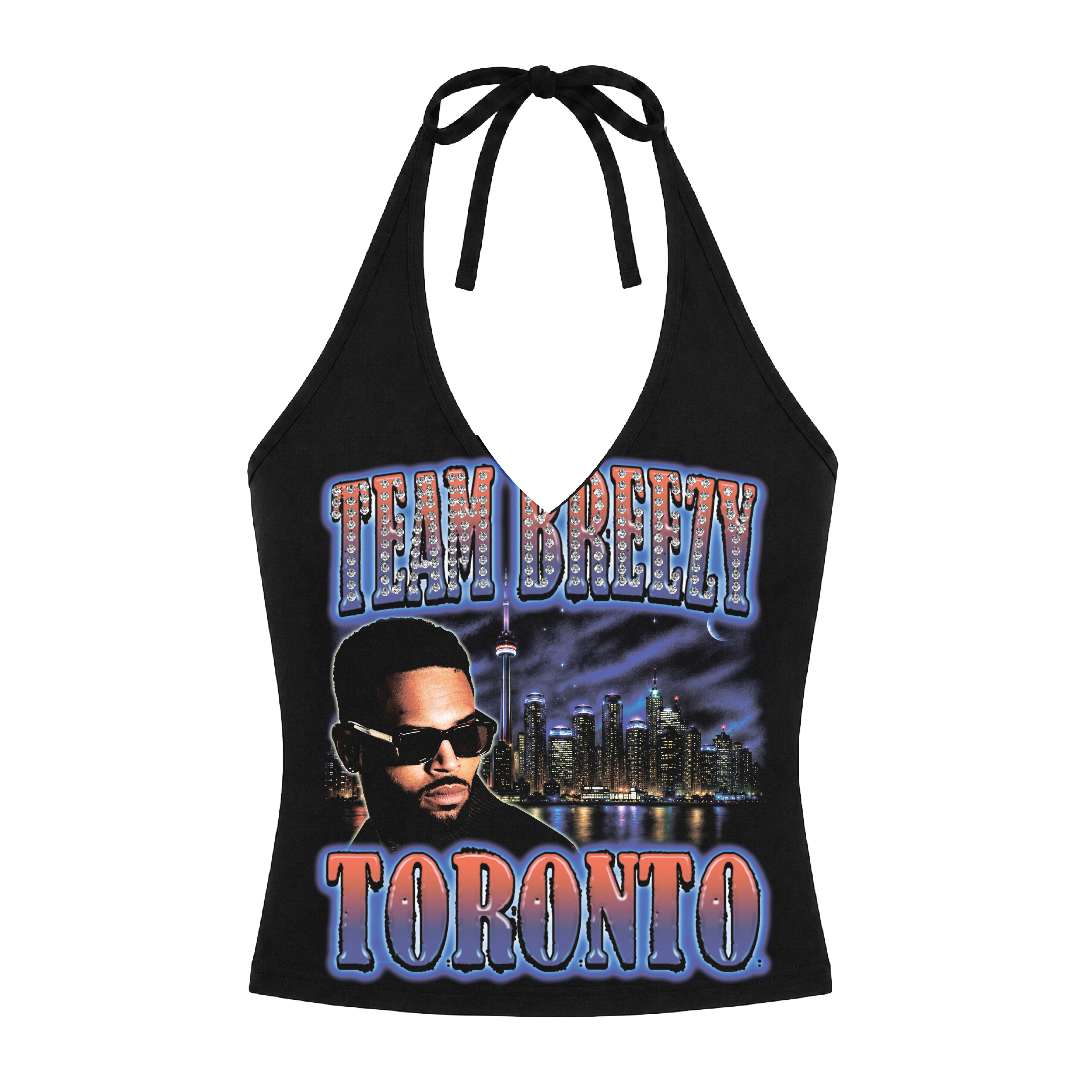 TEAM BREEZY REP YOUR CITY HALTER TOP W/ RHINESTONES