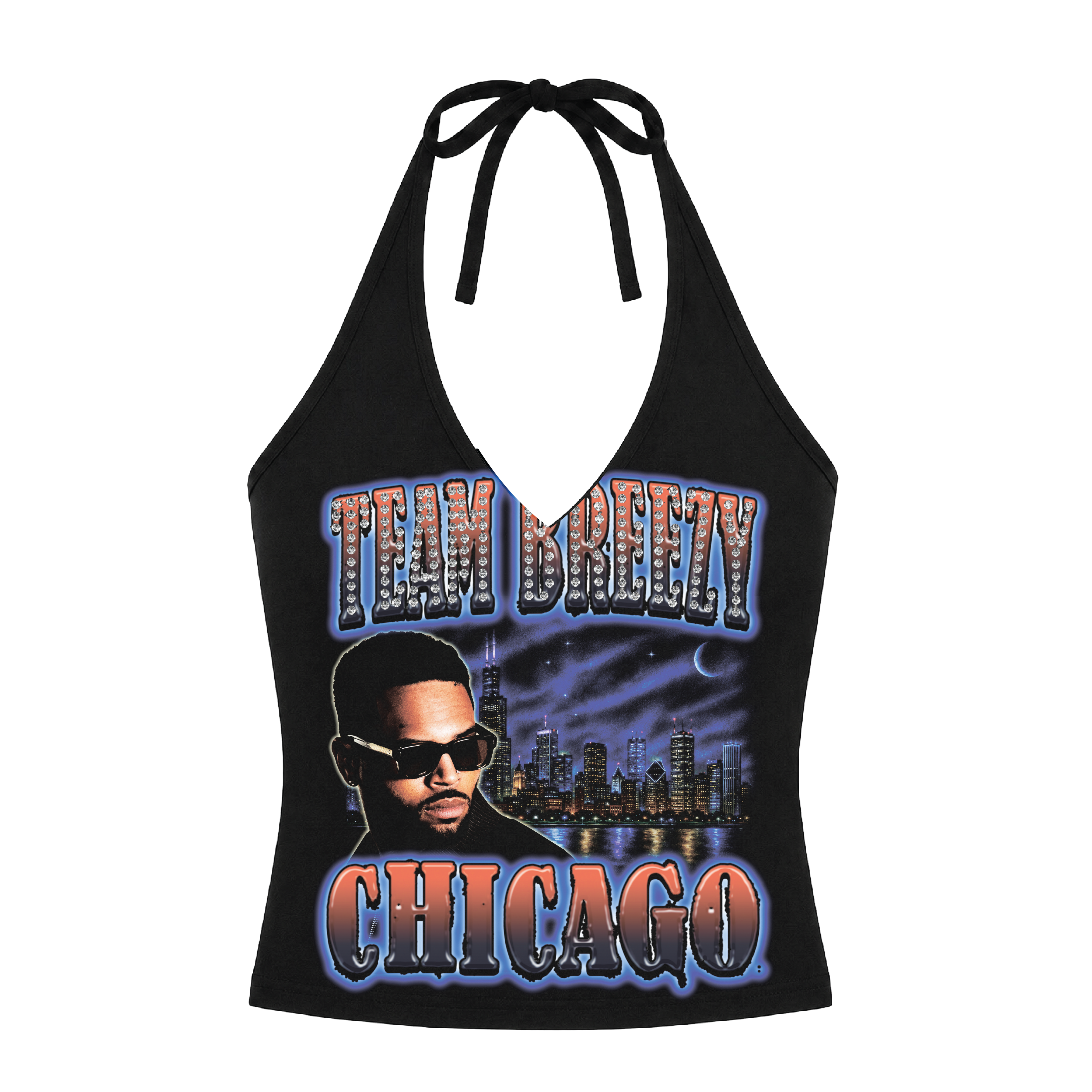 TEAM BREEZY REP YOUR CITY HALTER TOP W/ RHINESTONES